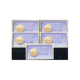 PORTUGAL (2002). Euro, a moeda - Amiel - punto. Serie 5 val.