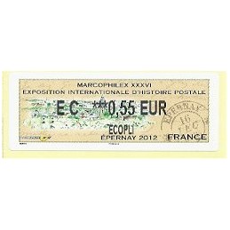 FRANCIA (2012). Marcophilex XXXVI Epernay. ATM nuevo (EC 0,55)