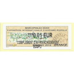 FRANCIA (2012). Marcophilex XXXVI Epernay. ATM nuevo (0,01 ECOPL