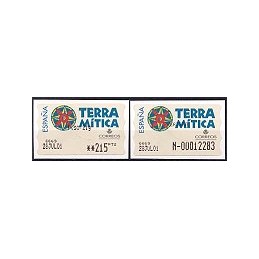 ESPAÑA. 49S. Terra Mitica. Etiqueta control PTS-E (N-) + sello