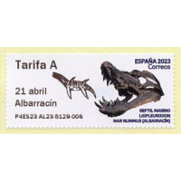 2023.  8. Reptil marino Liopleurodon. Mar Nummus (Albarracín) - Special imprint '21 abril Albarracín'